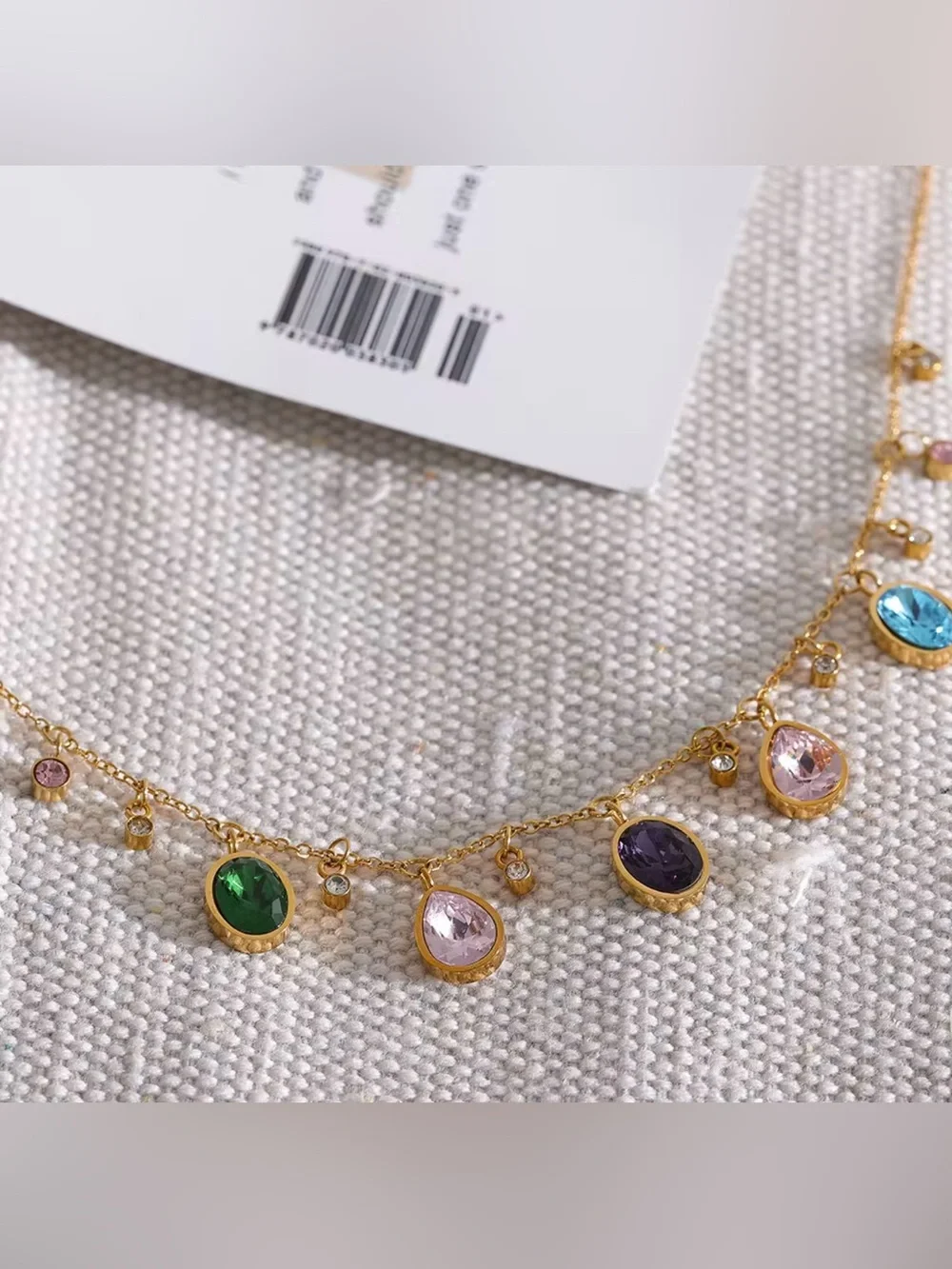 Rainbow Gemstone Charm Necklace – 18K Gold PVD Plated Stainless Steel
